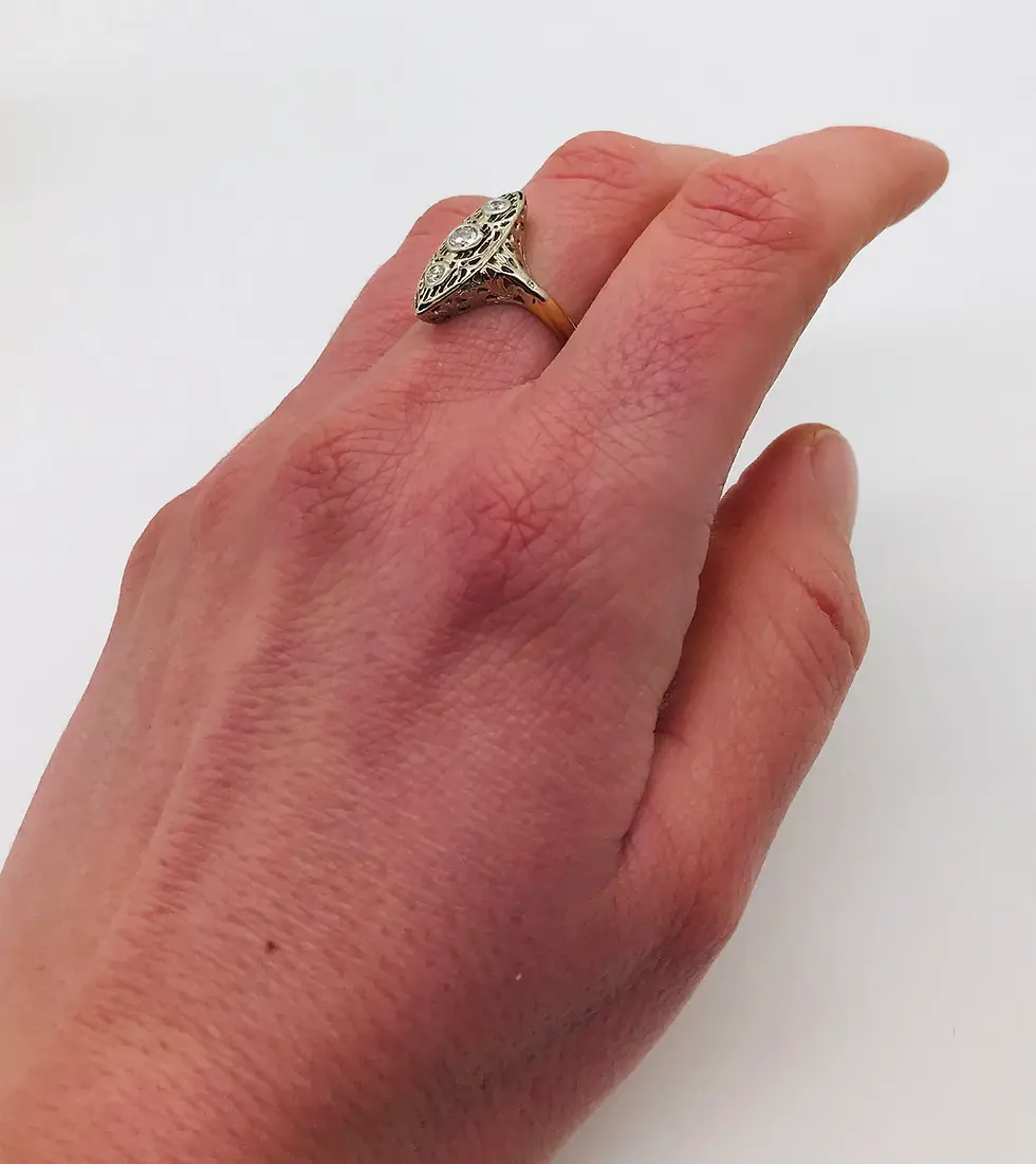 Thumbnail: 14K-18K Gold Antique Filigree Design with Diamonds Ring