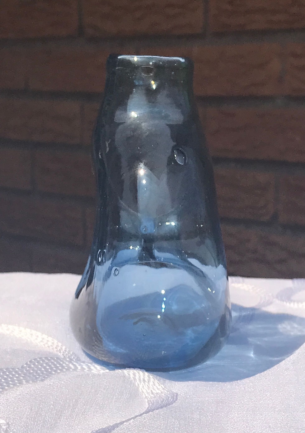 Thumbnail: Handmade Signed La Mailloche Beaufort Art Glass Small Blue Donut Style Vase