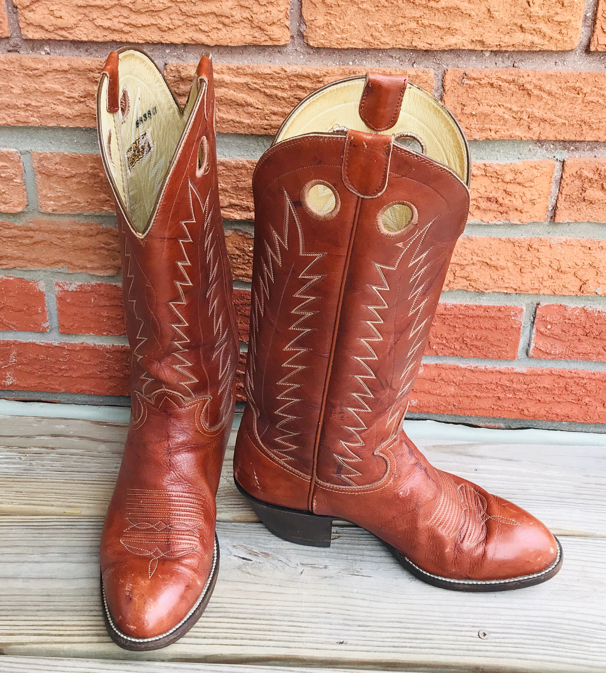 Vintage Hondo Boots Brown Leather Men’s Western Cowboy Boots Size 8 1/2 E