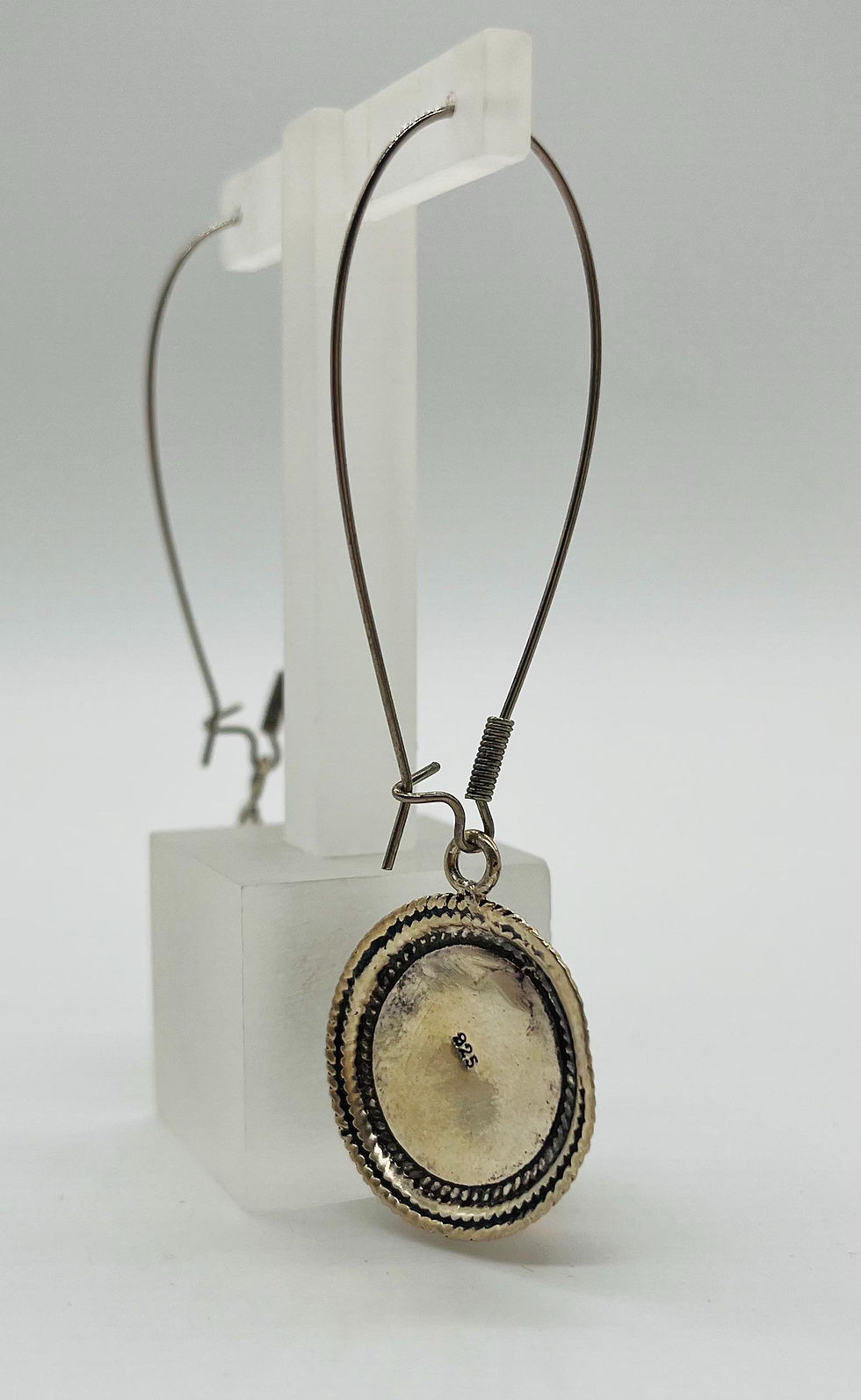 Thumbnail: Vintage Genuine Natural Cognac Baltic Amber Round Shape Drop Earrings