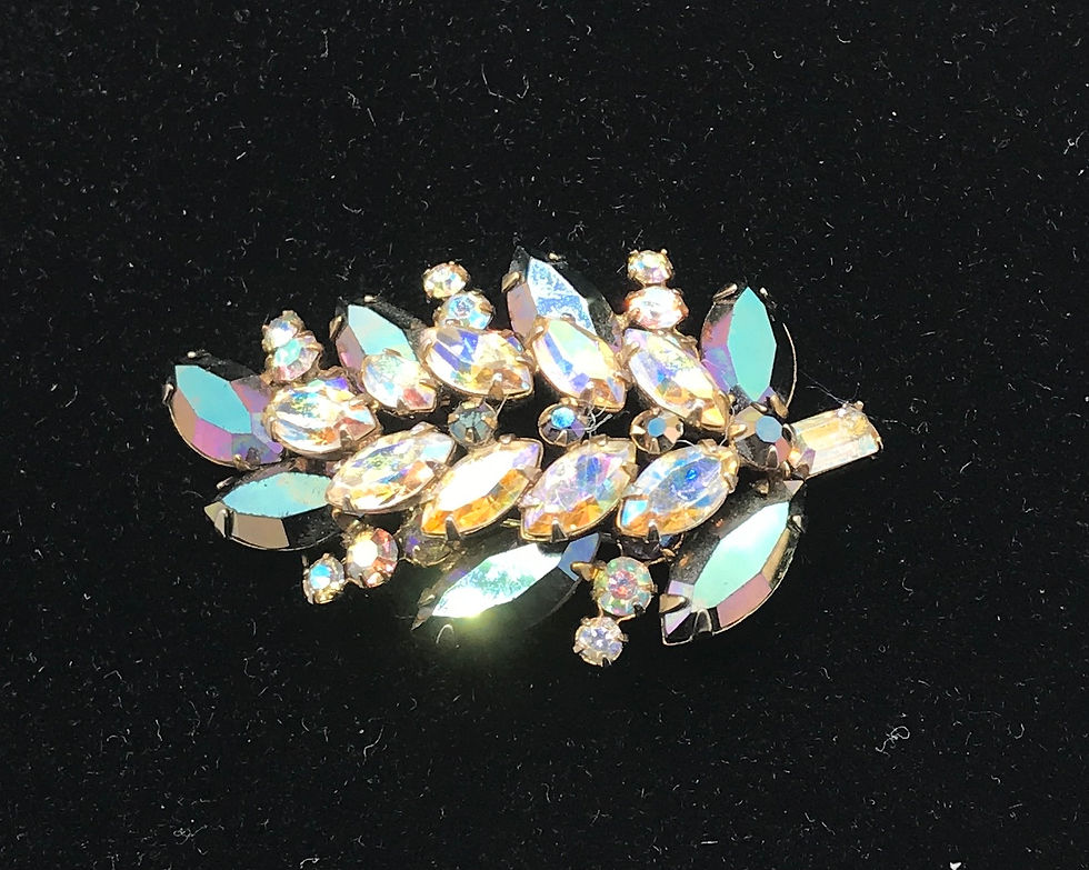 Thumbnail: Vintage Signed SHERMAN Leaf Aurora Borealis Brooch Pin