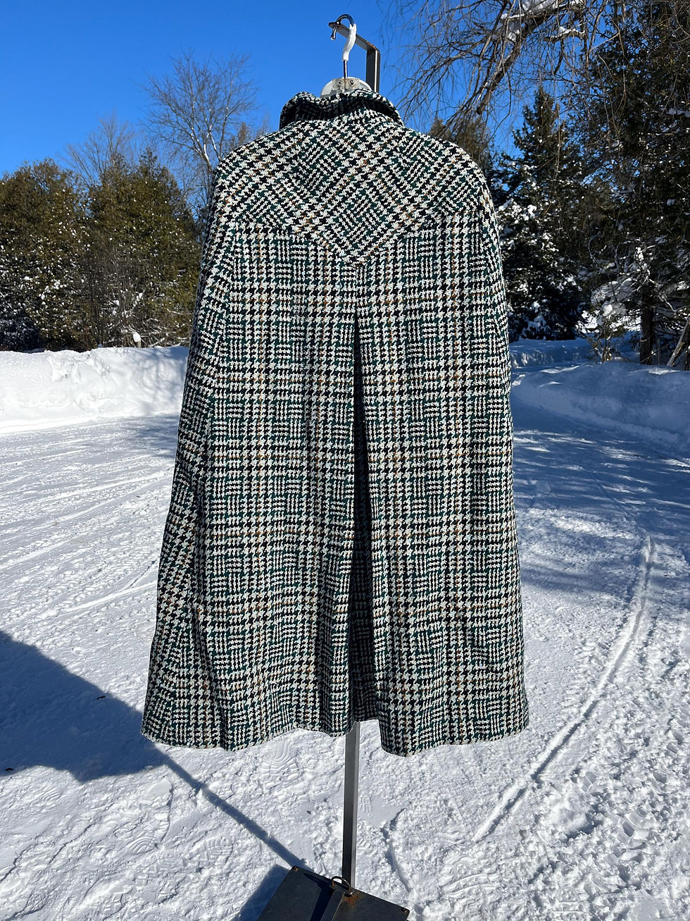 Thumbnail: Vintage Royal Embled Plaid Wool and Nylon Cape Coat