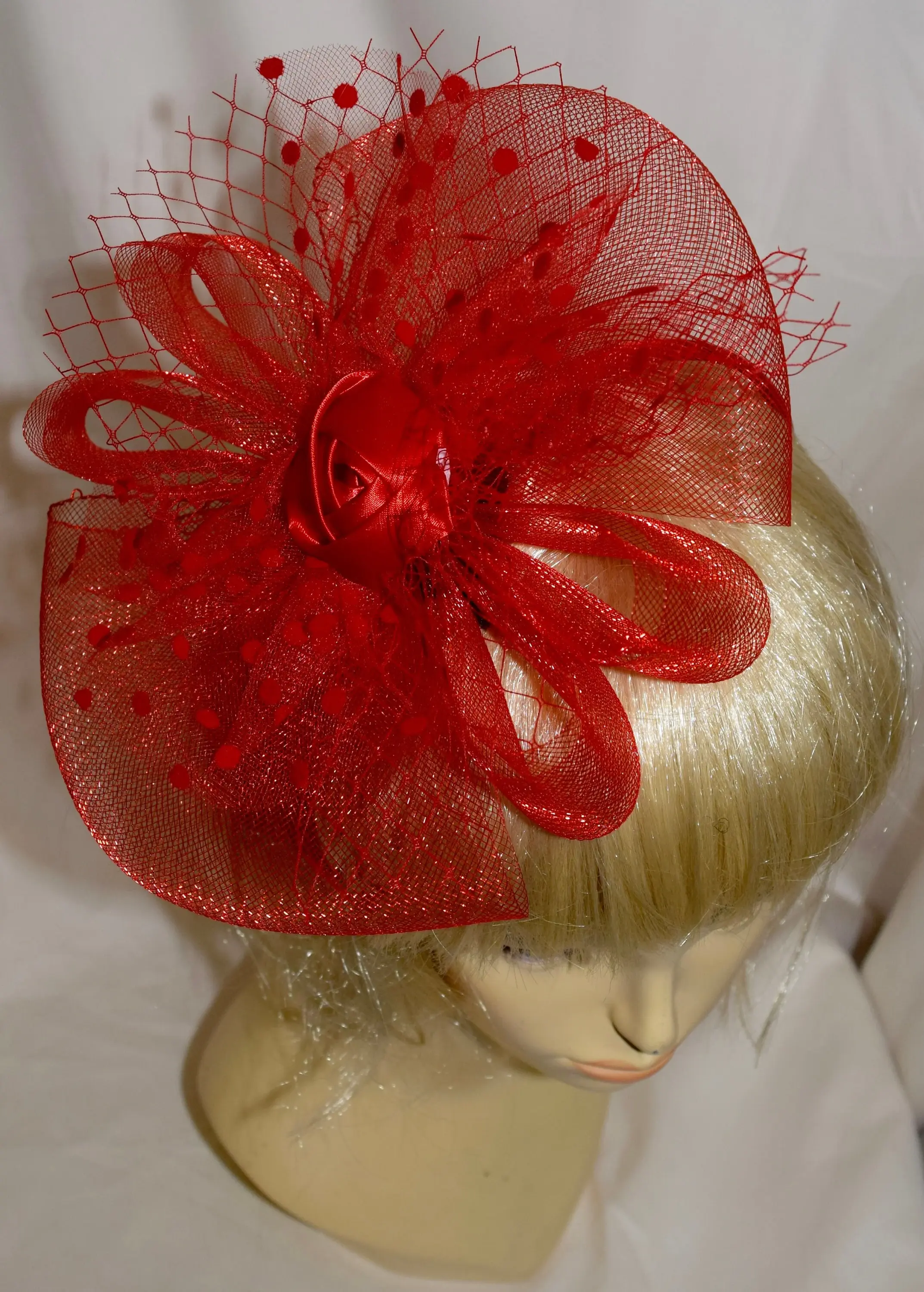 Flower Style Fancy Fascinator Red