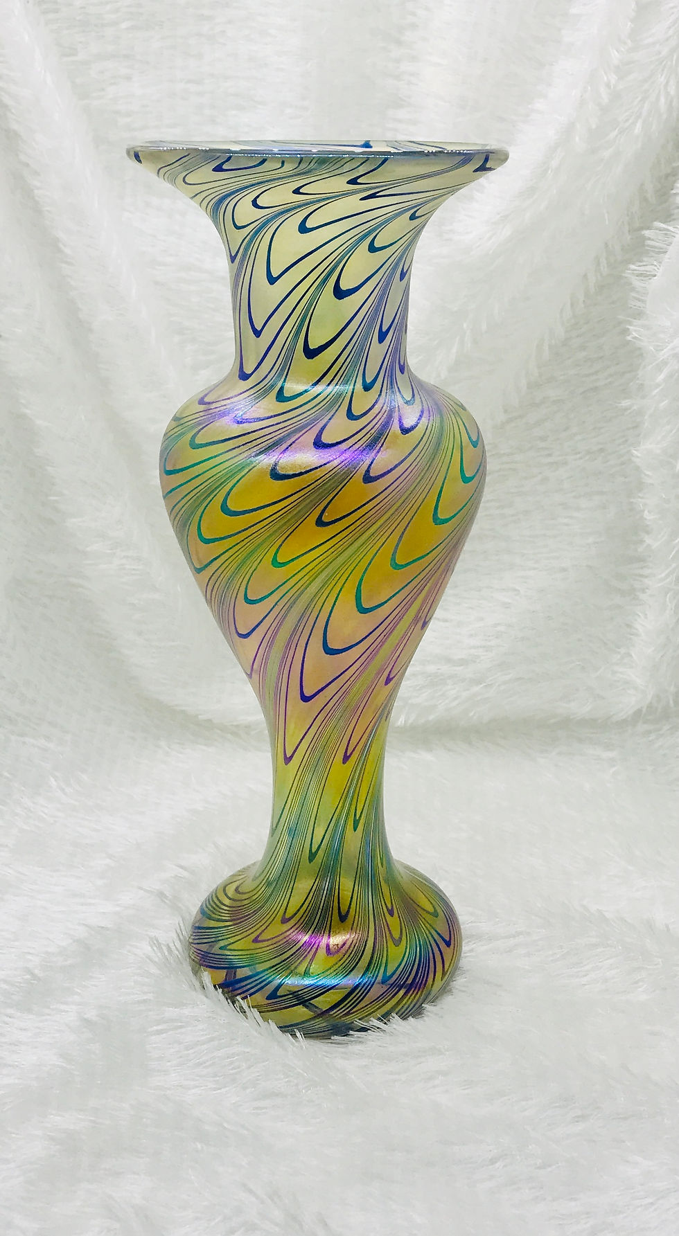 Robert Held Art Glass Gold with Feather Peacock Design
