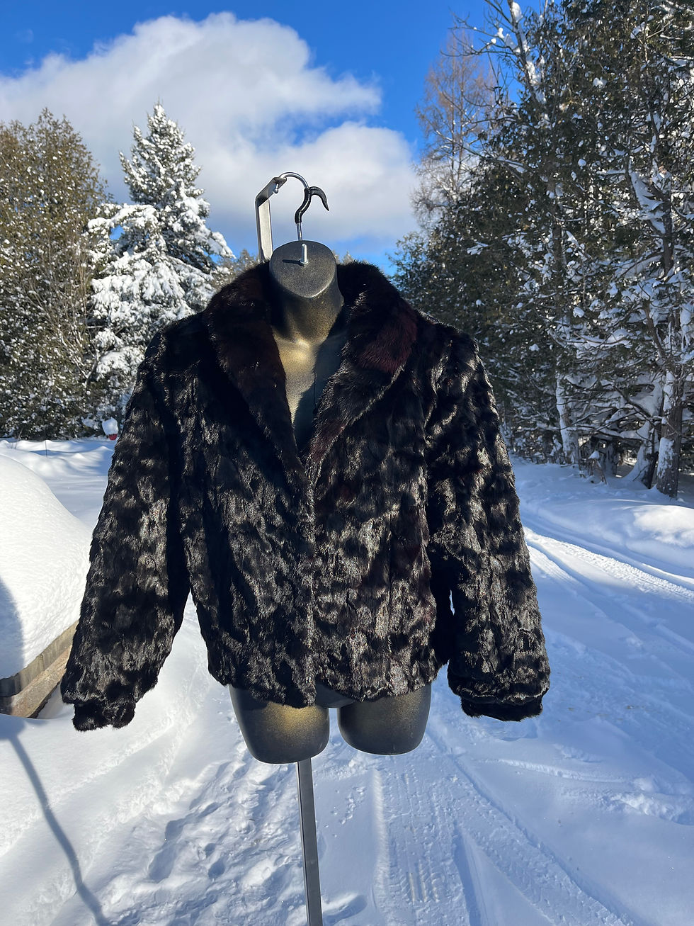 Vintage Black Mink Bomber Fur Jacket - Size Large