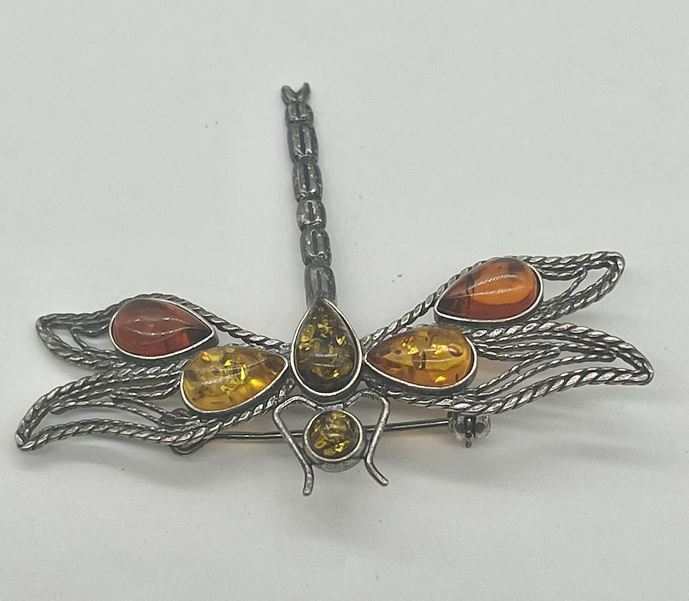 Thumbnail: Vintage Multi Colour Amber and Silver Dragonfly Brooch Pin