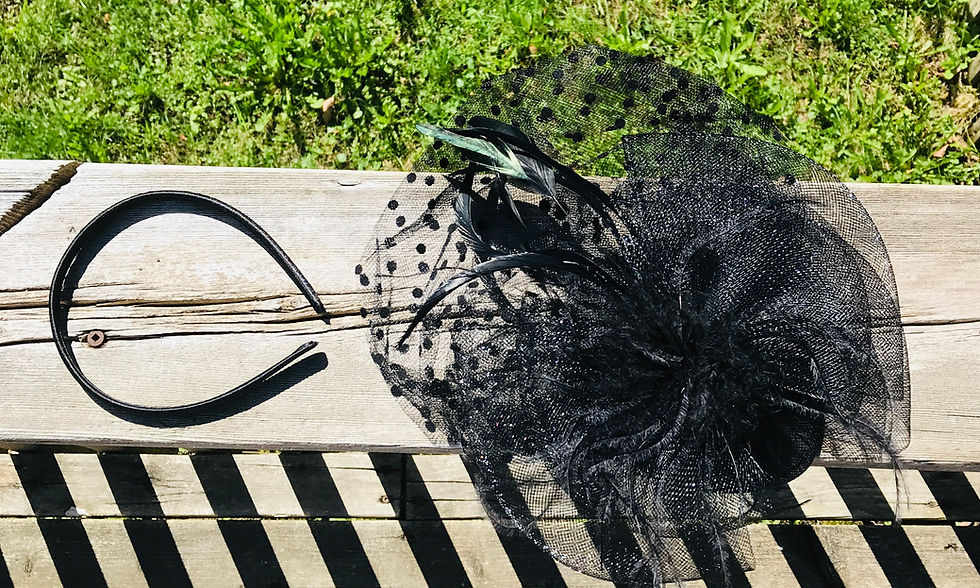 Thumbnail: Black Pillbox Fancy Fascinator with Feathers and Birdcage Clip and Headband