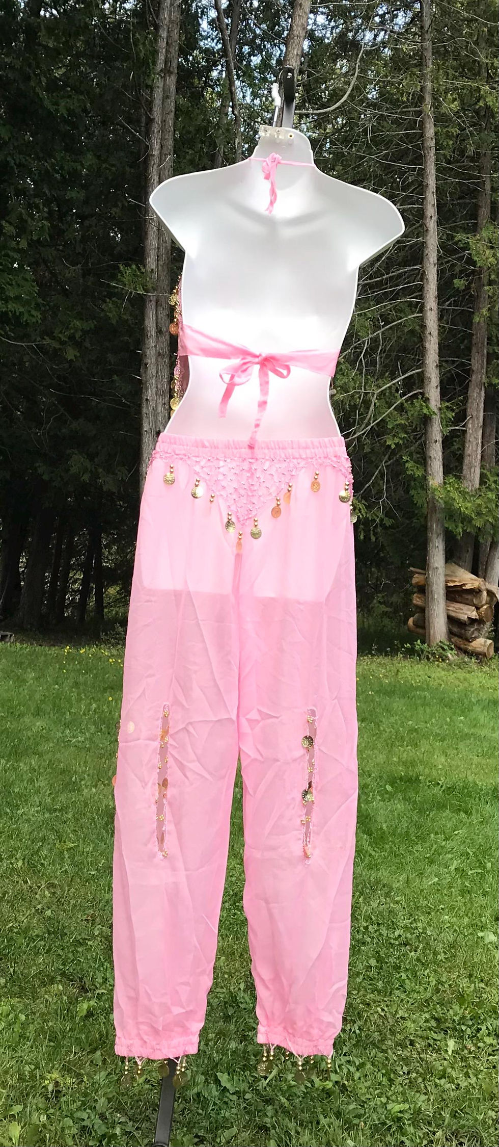 Thumbnail: Two Piece Pants and Top Sheer Bellydance Outfit with Coin Design