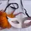 Thumbnail: Orange and Silver Fancy Masquerade Mask with Side Feathers