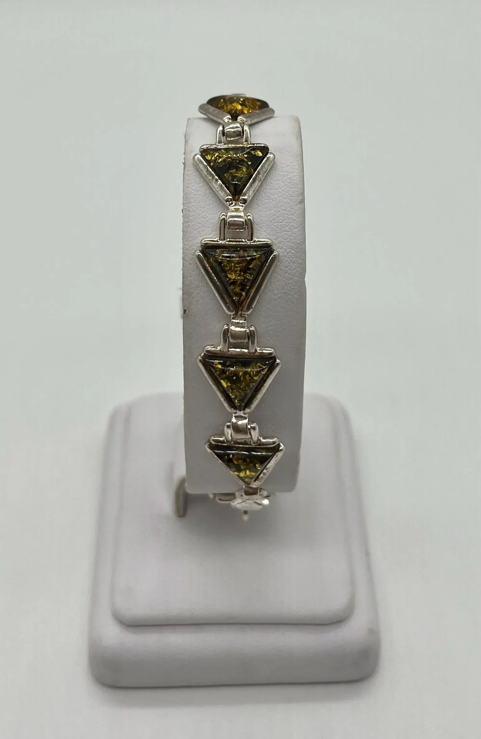 Authentic Green Baltic Amber Link Triangular Shape Design Bracelet