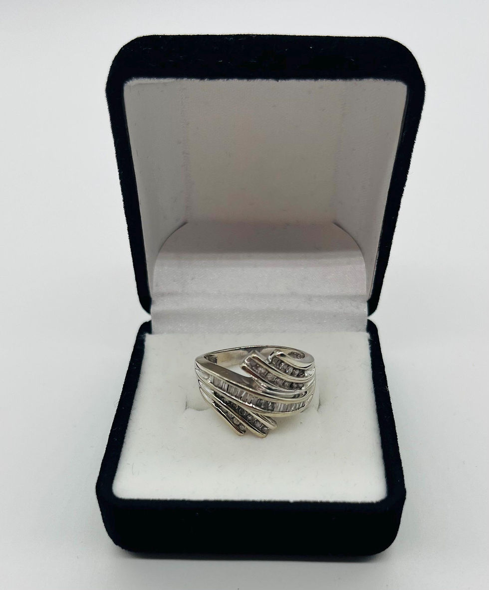 Thumbnail: Vintage Stamped 10K White Gold Dress Ring with Diamonds Siz