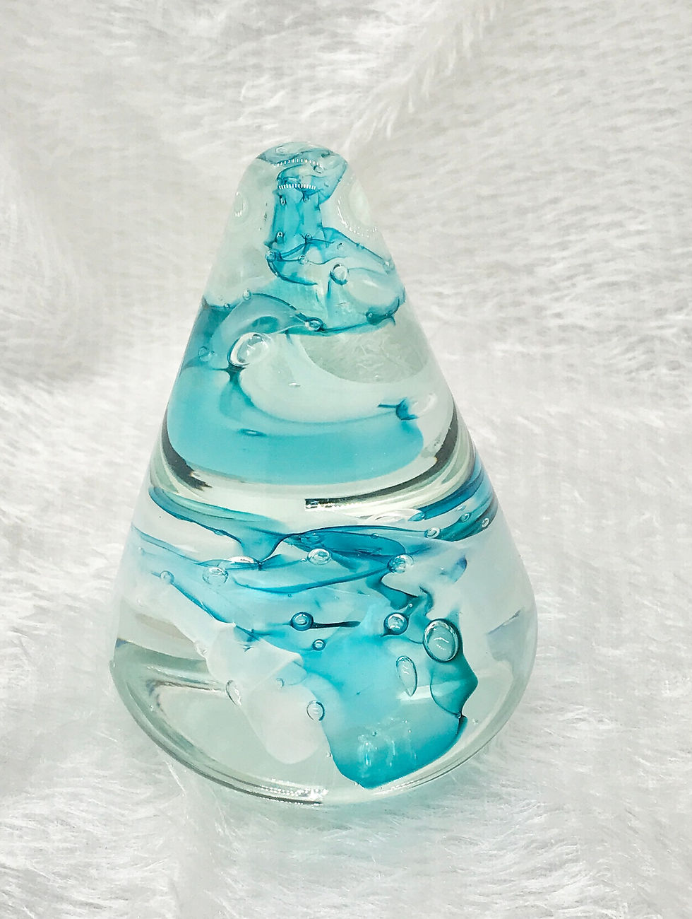Thumbnail: Handmade Mish Vins Glass Design Teal and Clear Teardrop Paperweight