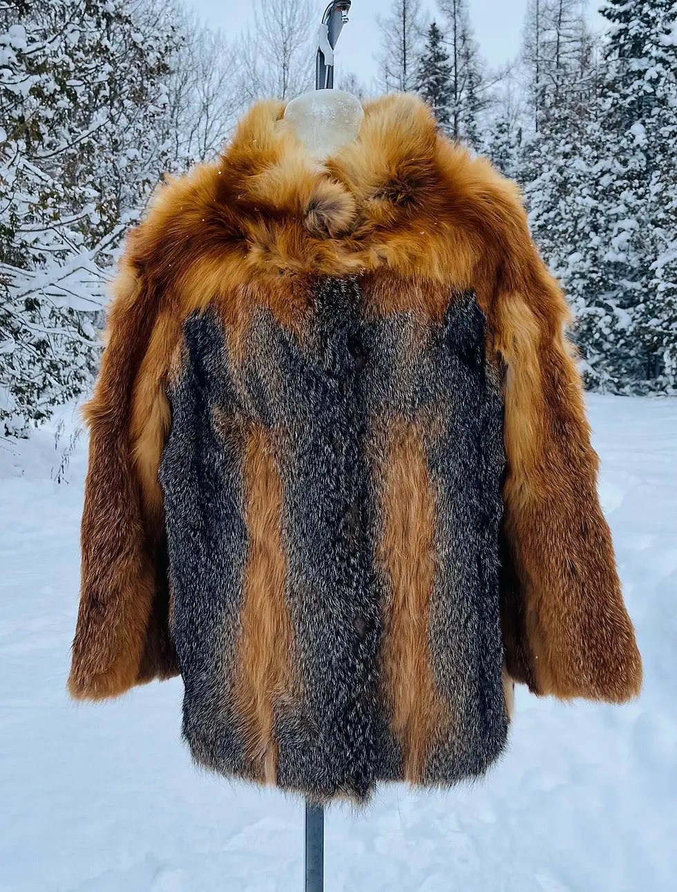 Vintage Red and Black Fox Fur Jacket