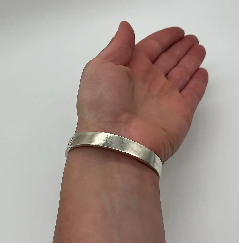 Thumbnail: Vintage Mexico Silver with Black Onyx Bracelet Bangle