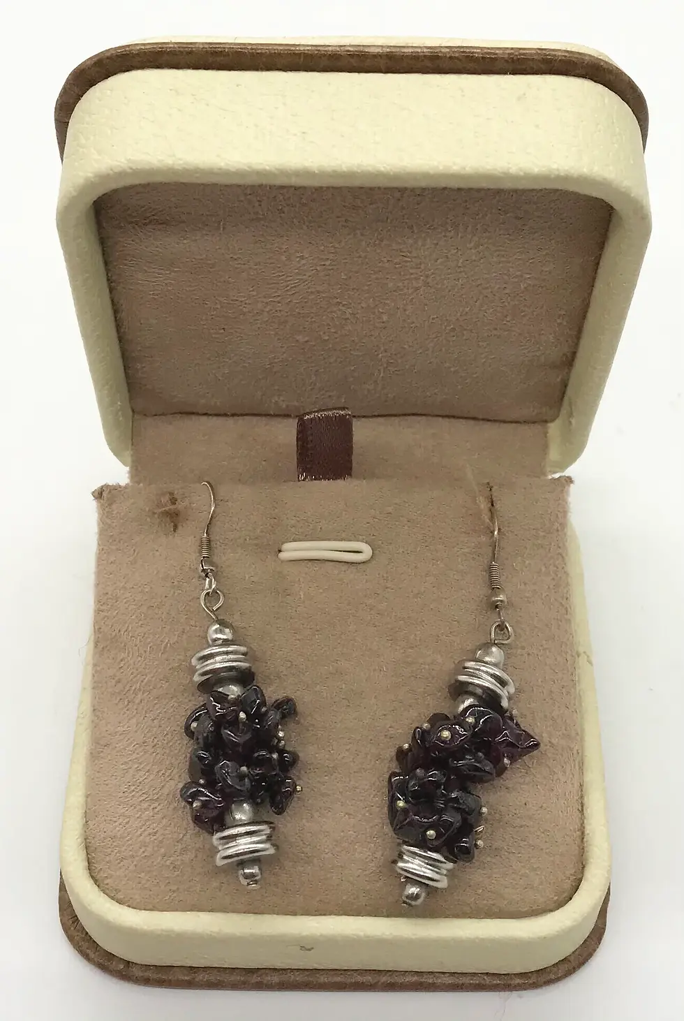 Vintage Garnet Gemstones Drop Silver Earrings