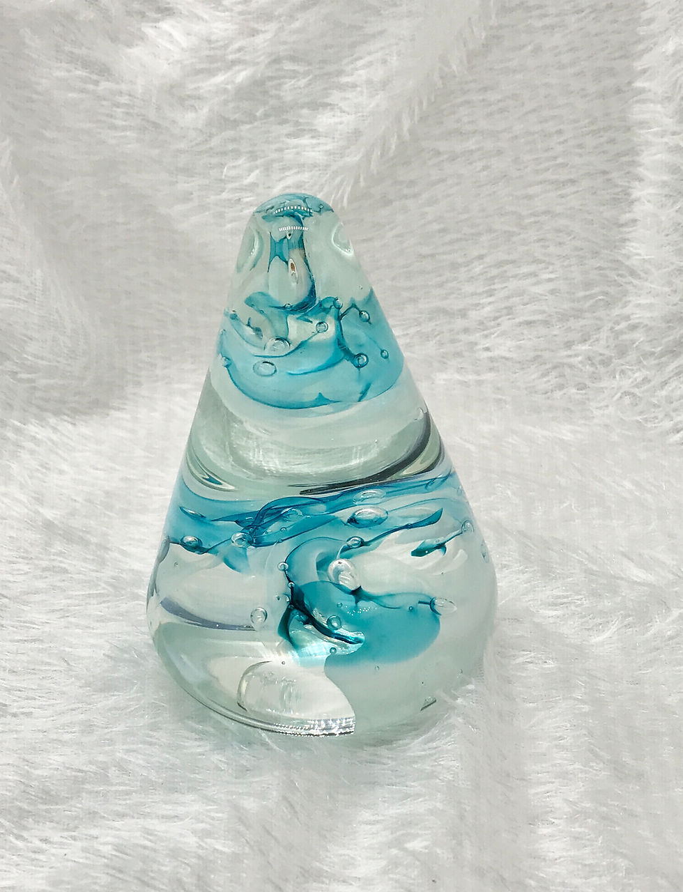 Thumbnail: Handmade Mish Vins Glass Design Teal and Clear Teardrop Paperweight