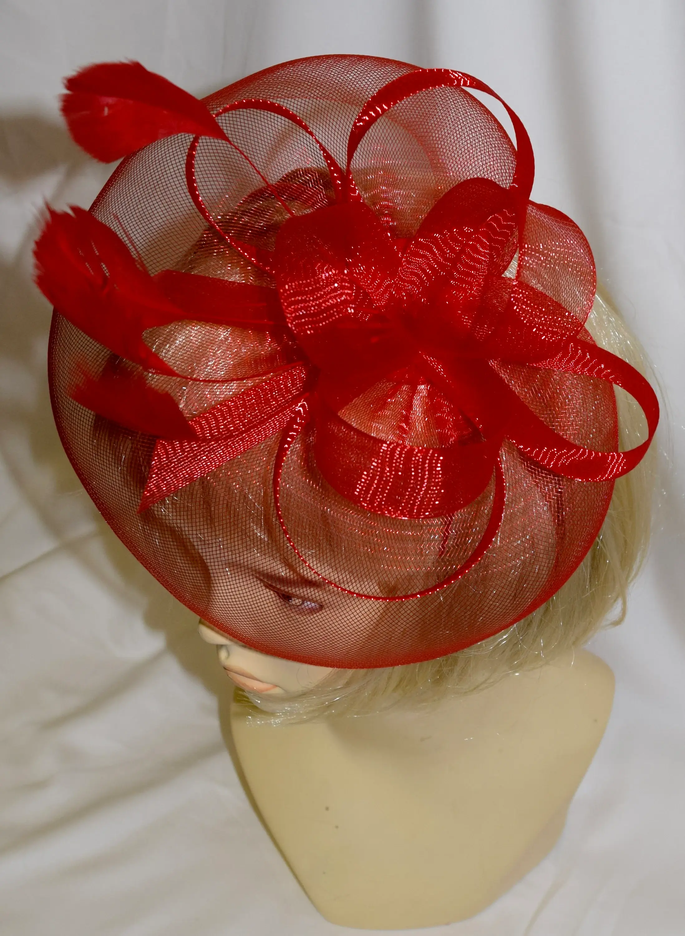 Classic Ribbon Style Fancy Fascinator Red