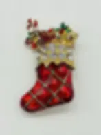 Red Christmas Stocking with Gifts Brooch Pin