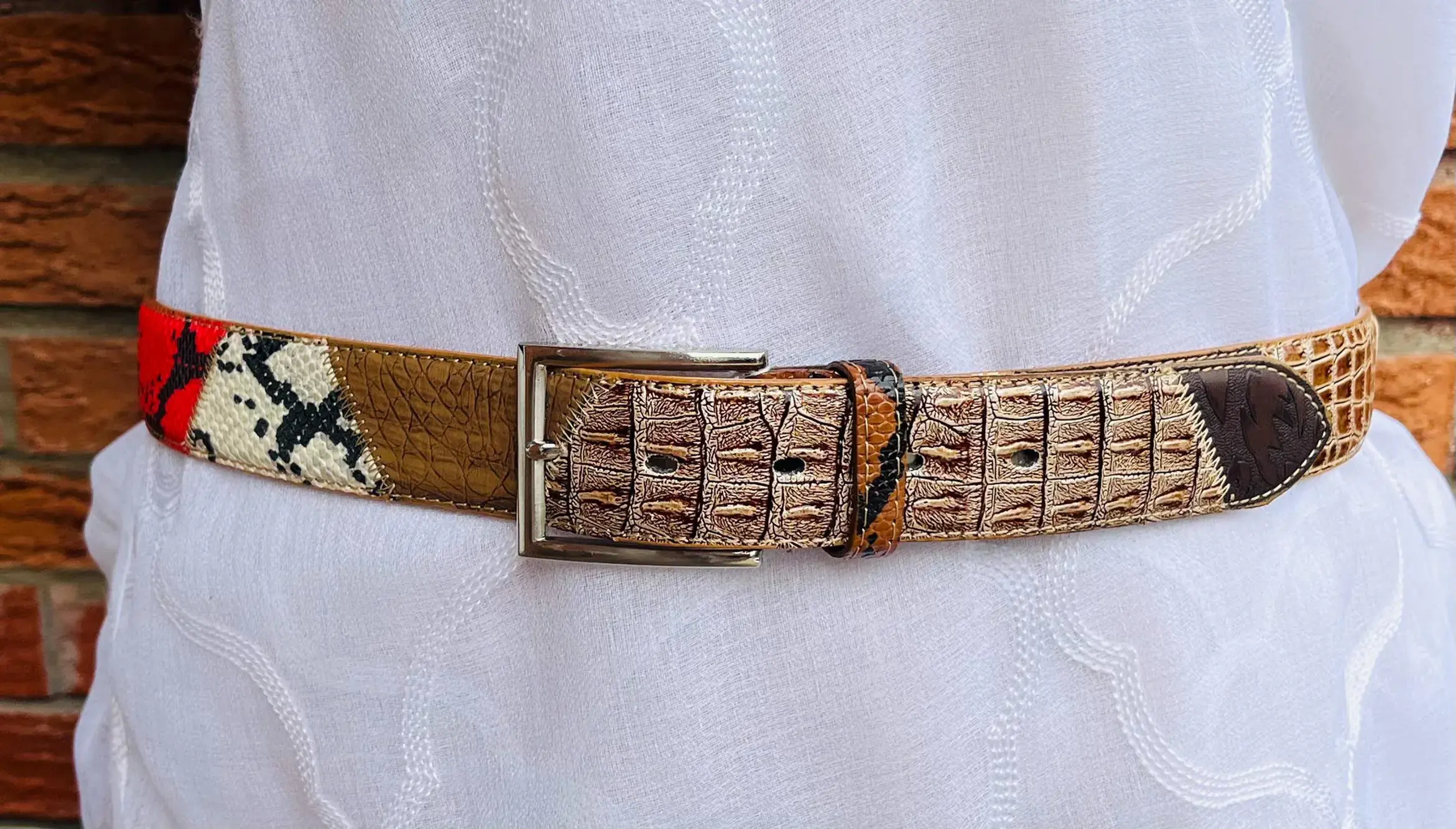 Vintage S Pelle Coloured Genuine Leather Snakeskin Pattern Belt