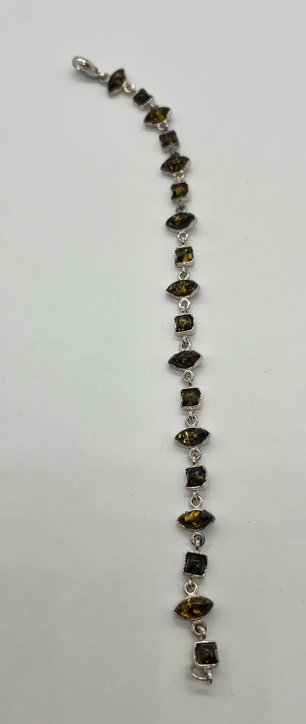 Thumbnail: Authentic Green Baltic Amber Link Square & Marquise Shape Design Bracelet