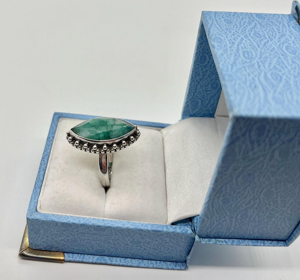 Thumbnail: Marquise Shape Green Beryl and Silver Ring Size 7