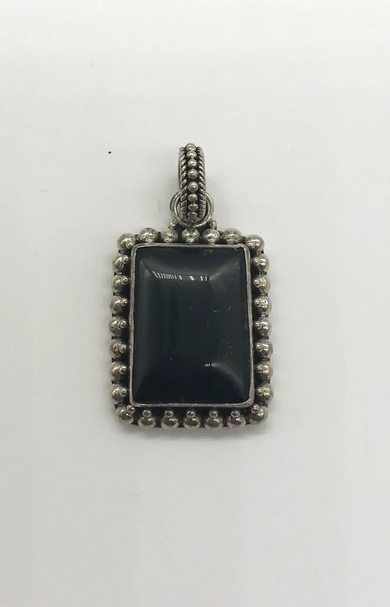Vintage Rectangular Shape Black Onyx and Silver Pendant
