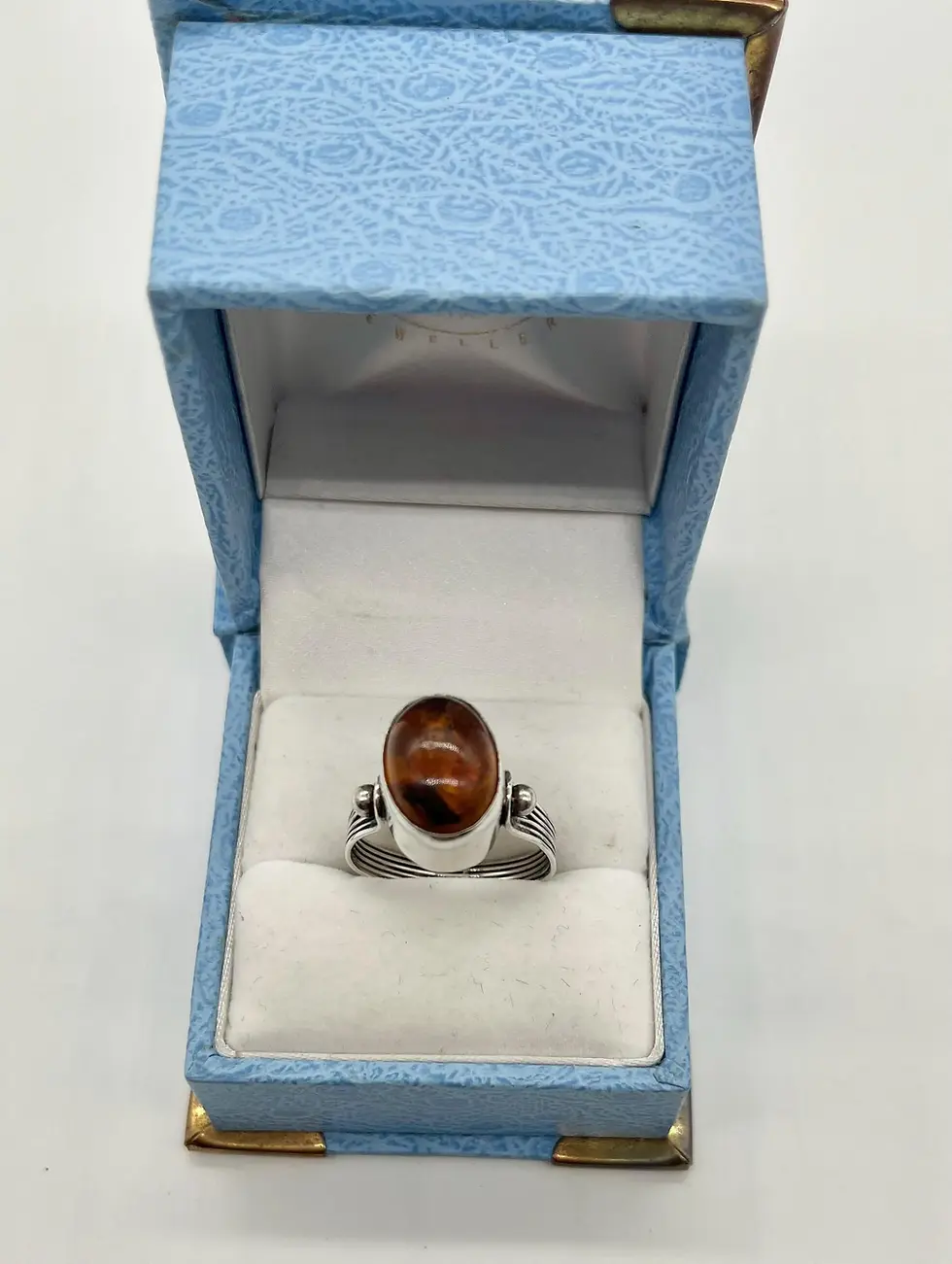 Thumbnail: Vintage Deco Style Cognac Baltic Amber Ring Size 9 1/2