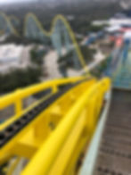 Freshly repainted Steel Eel roller coaster lift hill viewed from the top of the track during a high-access Roller Coaster Painting project.