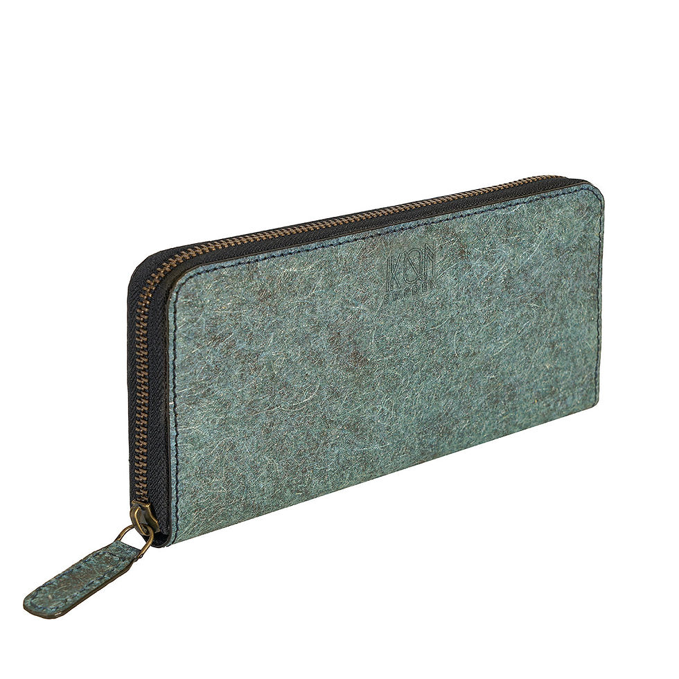 Coconut Leather Long Zip Wallet - Ocean Green