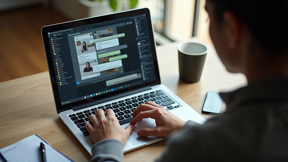 High angle view of a person using a laptop with a chatroom open