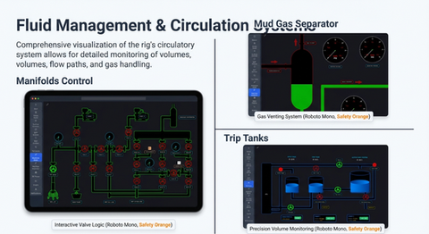 Well Control Systems: Surface & Subsea BOP
Realistic stack configurations allow trainees to practice critical shut-in procedures and emergency responses. The interface mimics industry-standard logic, including 'Push to Operate' safety protocols.