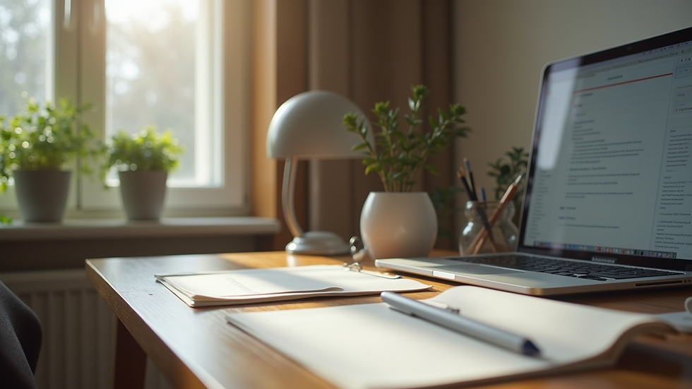 Close-up of neatly organized home office corner