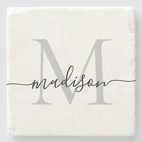 Elegant Personalized Monogram Script Name Stylish Stone Coaster