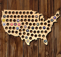 USA Map Natural Birch Plywood Beer Cap Map