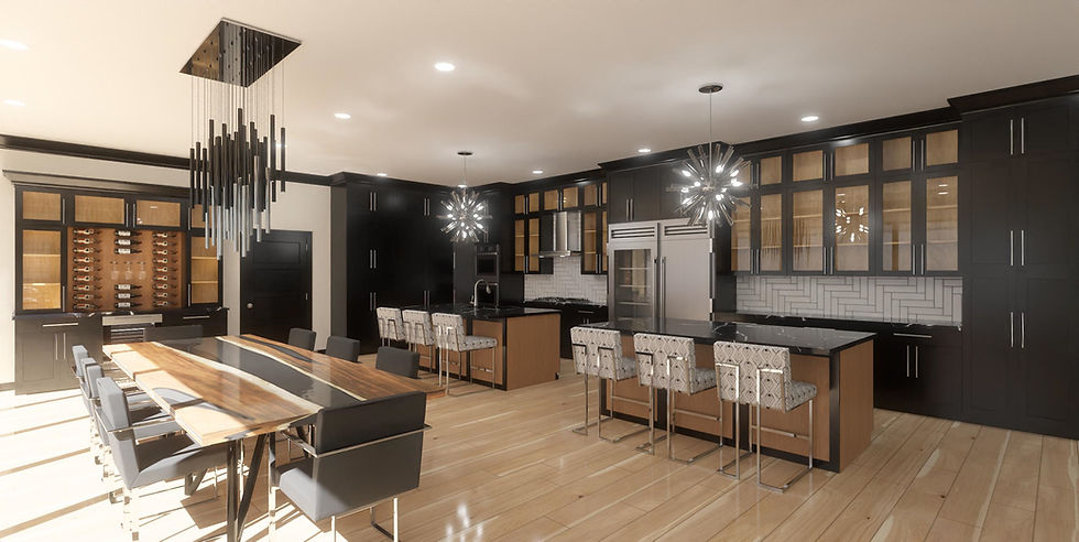 Custom contemporary kitchen with double islands