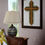 Thumbnail: Log CabinChristian Cross, sizes: 33"x 45",41 1/2"x 56 1/2", 50"x 68"