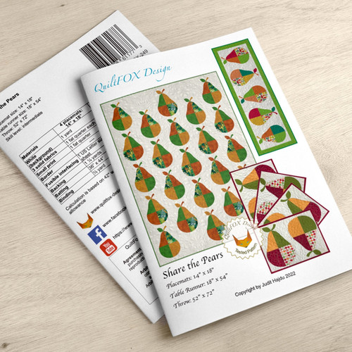 Share the Pears throw, table runner, placemats QuiltFOX Design