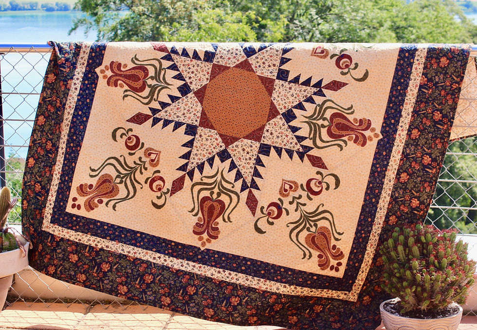 Thumbnail: Feathered Star with Tulip Applique, size: 62" x 62"