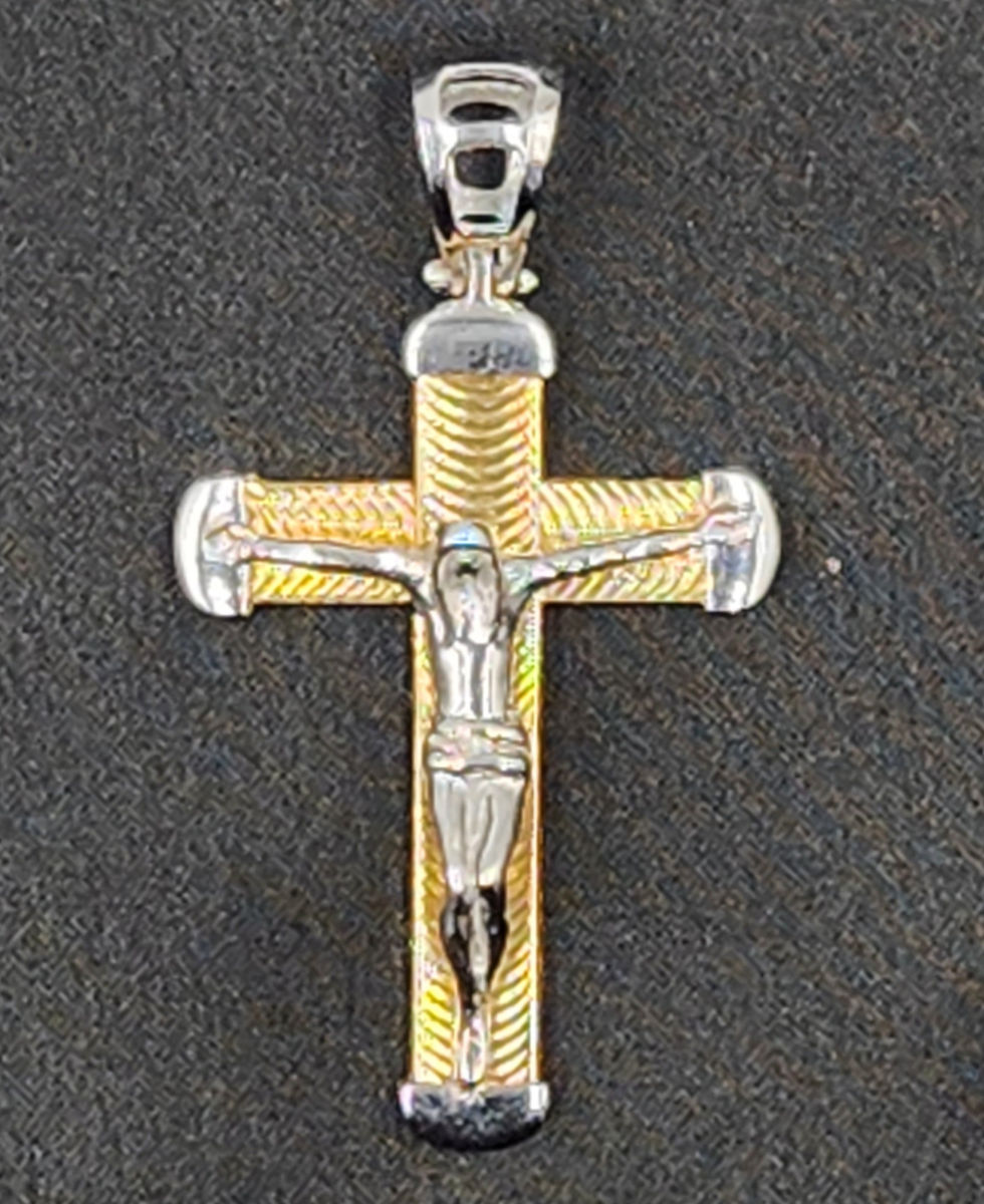 Thumbnail: Mixed Tone Leaf Crucifix Pendant at Fete Gold Halifax