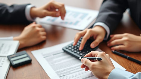 Create a picture representing accounting services with items such as paper and calculator 