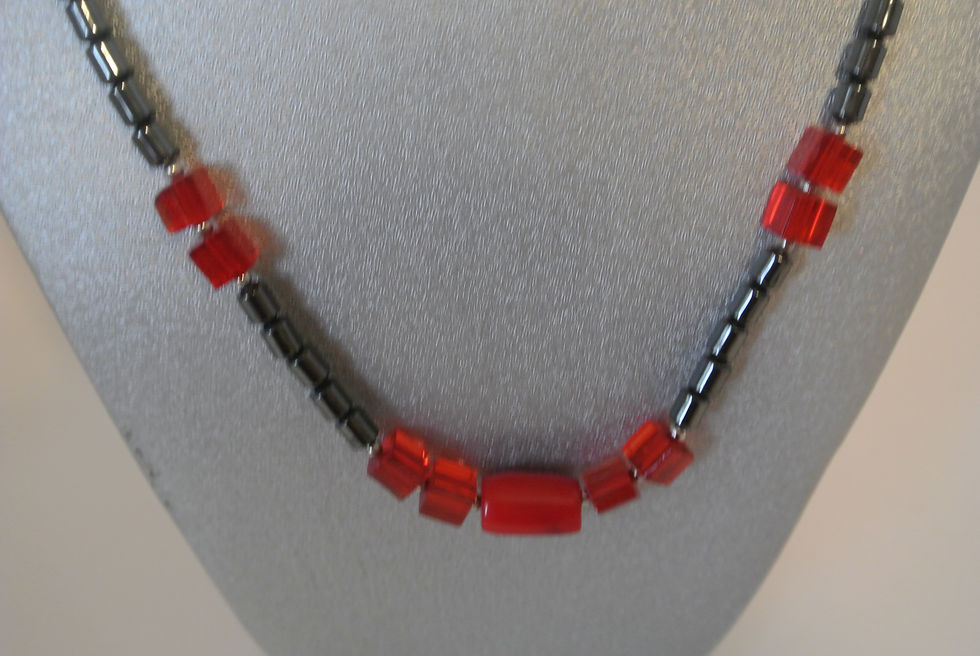 Thumbnail: Hematite Stone with Red Bead Necklace