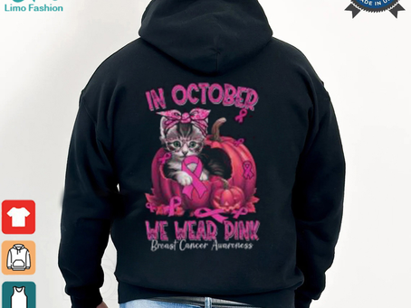 In October We Wear Pink Breast Cancer Awareness Shirt, Cute Pink Ribbon Cat Tee