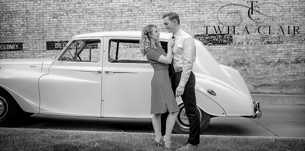 twila clair photography vintage engagement nostalgic black and white rolls royce 3.jpg