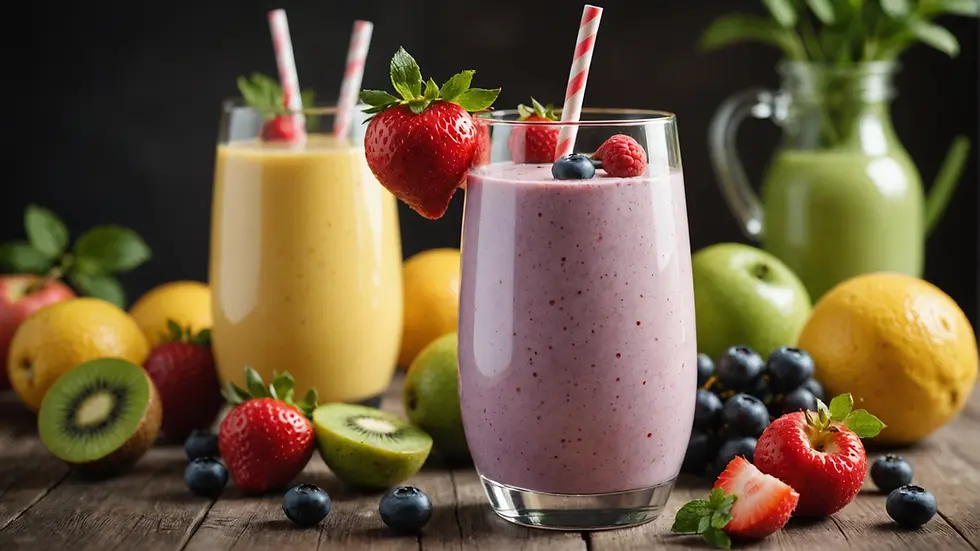 A smoothie filled with fresh fruits and yogurt