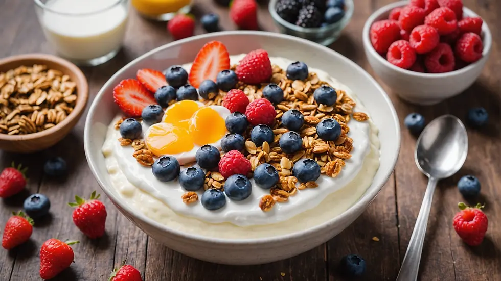 Healthy breakfast bowl with yogurt, berries, and granola