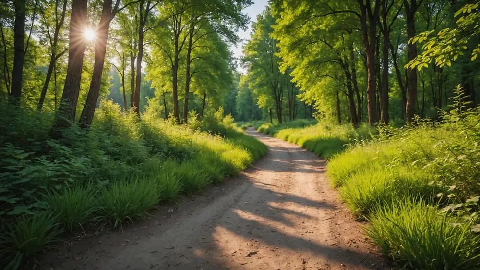 Wide angle view of a peaceful nature trail