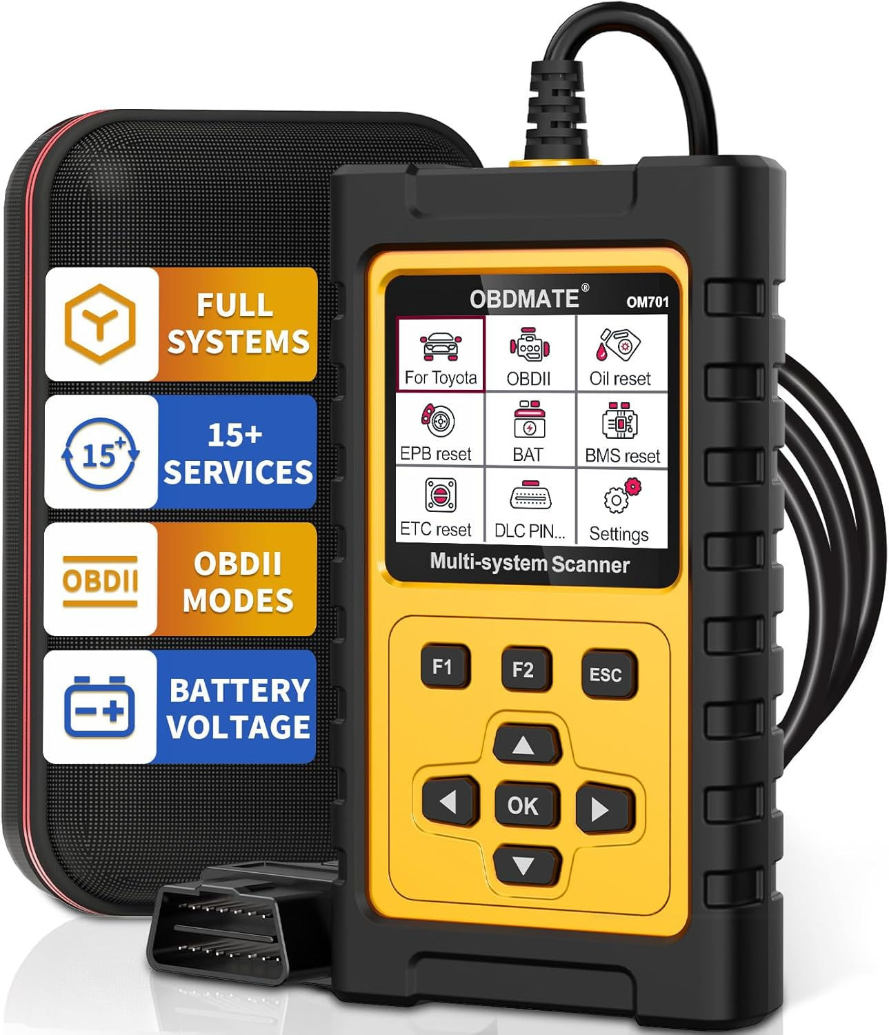 OM701 OBD2 Scanner for Toyota Lexus Scion, Full Systems Diagnostic Tool, 15 Pop