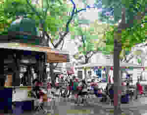 A lively outdoor cafe in Lisbon, Portugal