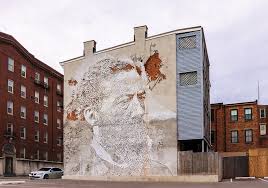 Etched portrait of John Mercer Langston on a wall in Cincinnati. Created by Vhils.