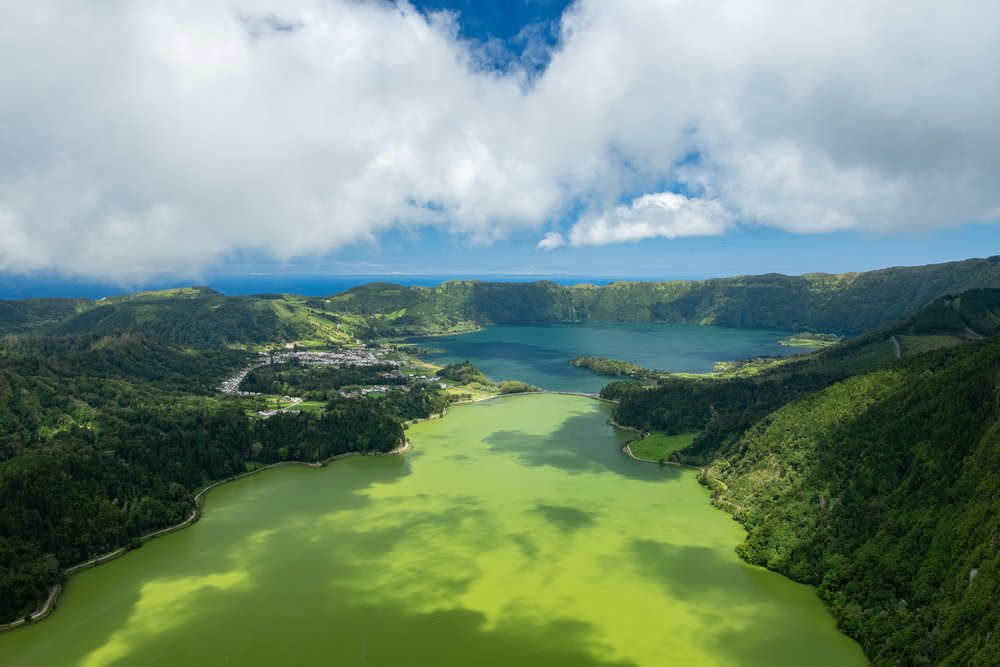 Zoomed in view of the green lake of Sete Cidades, Sao Miguel, Azores